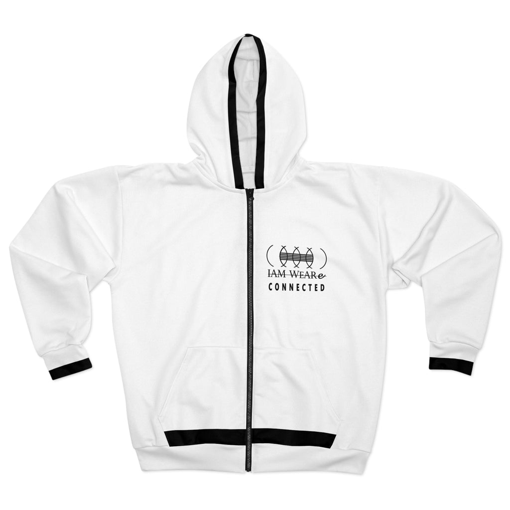 IAM WEARe CONNECTED White Unisex Zip Hoodie (AOP)