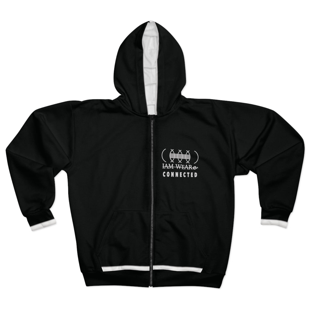 IAM WEARe CONNECTED Black Unisex Zip Hoodie (AOP)