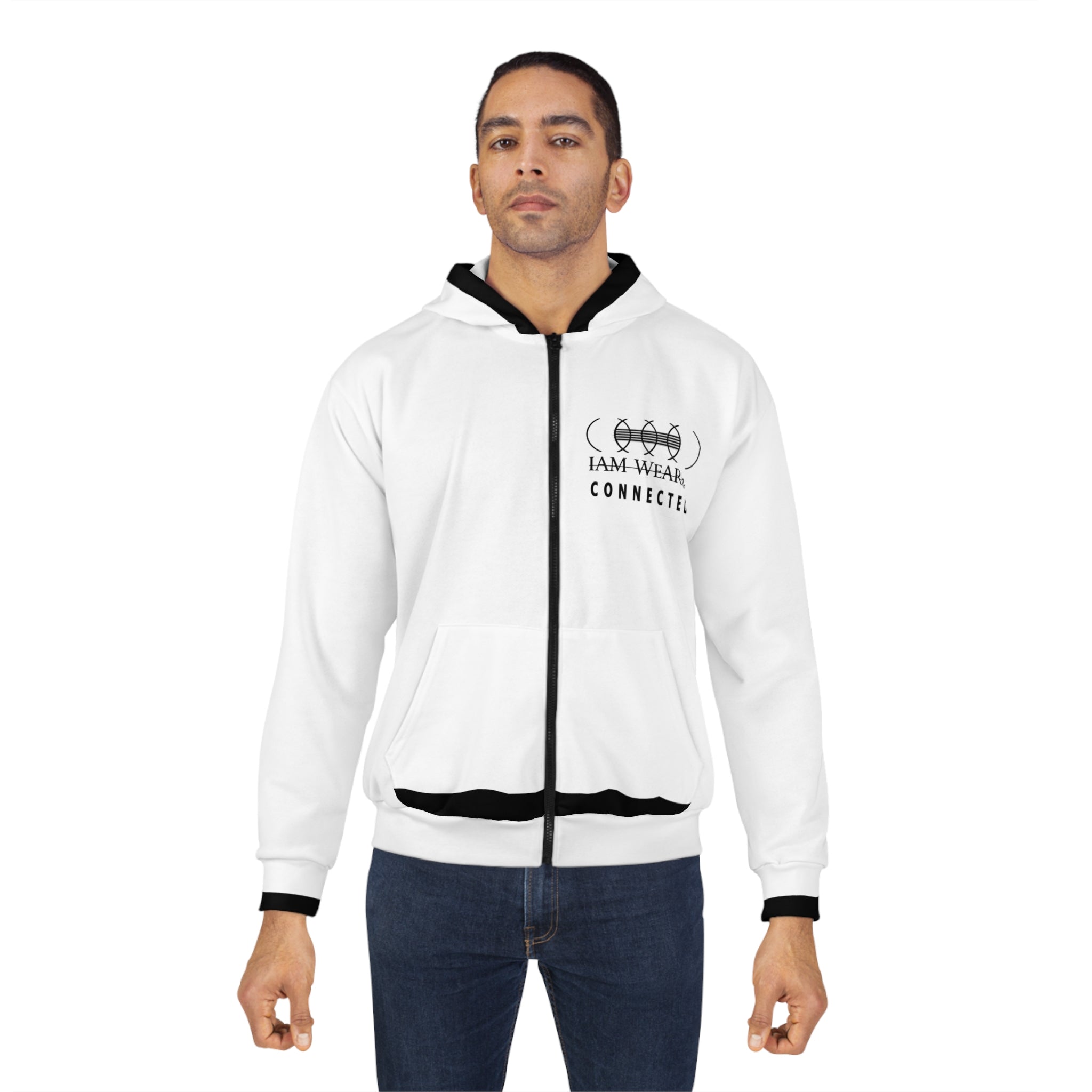 IAM WEARe CONNECTED White Unisex Zip Hoodie (AOP)