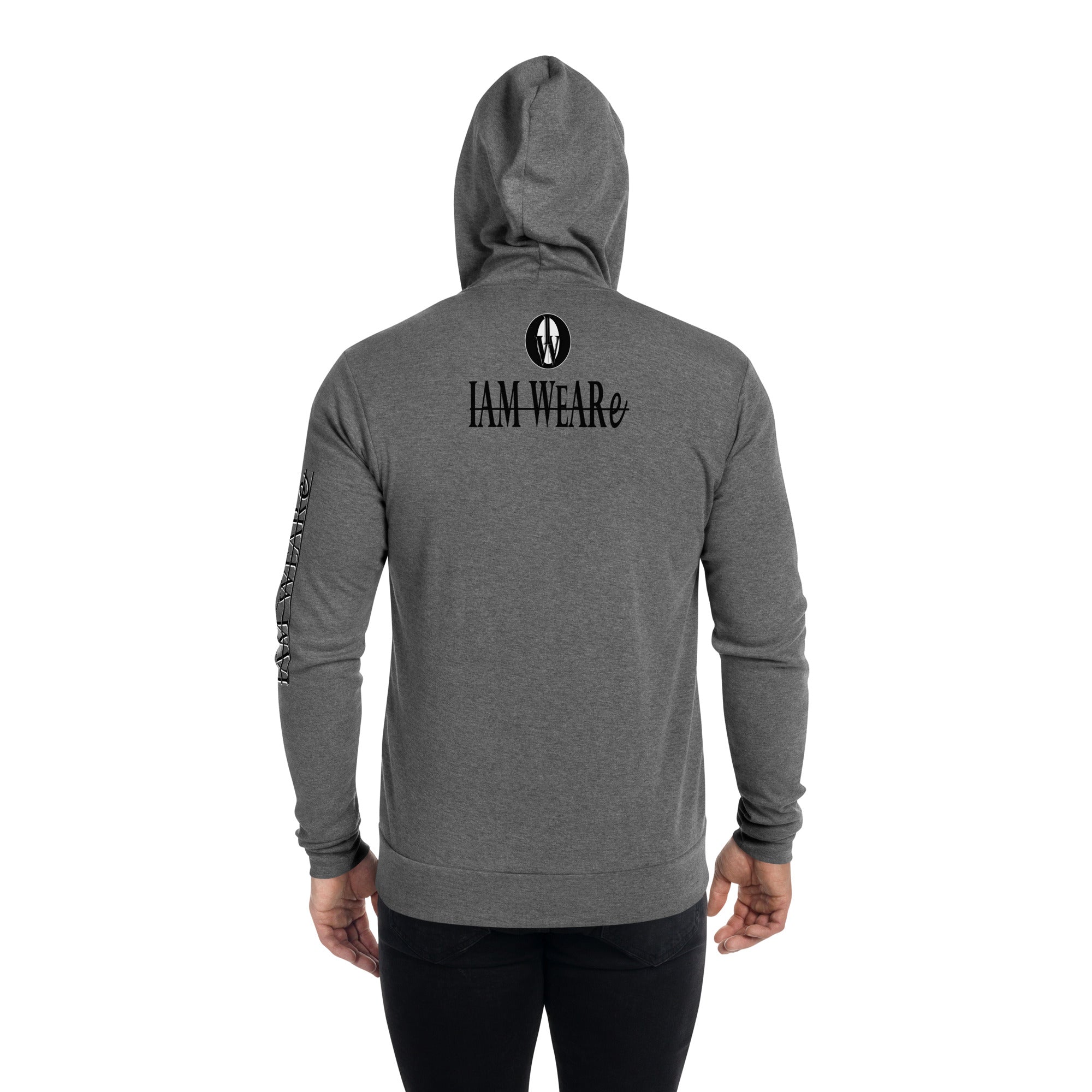 IAM WEARe Designer Black-Gray Letter Unisex Zip Hoodie