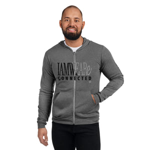 IAM WEARe Designer Black-Gray Letter Unisex Zip Hoodie