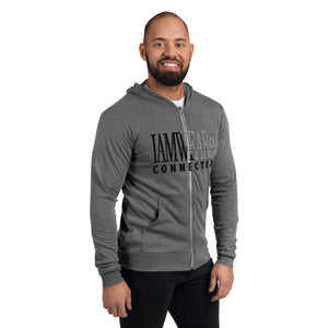 IAM WEARe Designer Black-Gray Letter Unisex Zip Hoodie