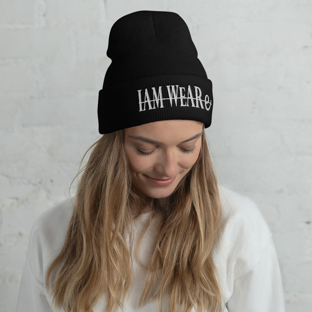 Classic Design White-Letter Cuffed Beanie