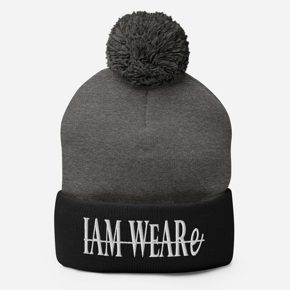 Classic Design White-Letter Pom-Pom Beanie