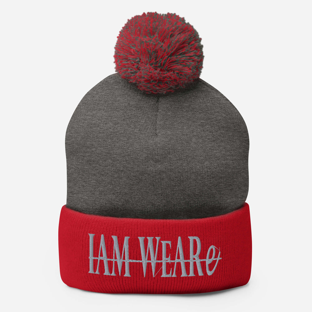 Classic Design Grey-Letter Pom-Pom Beanie