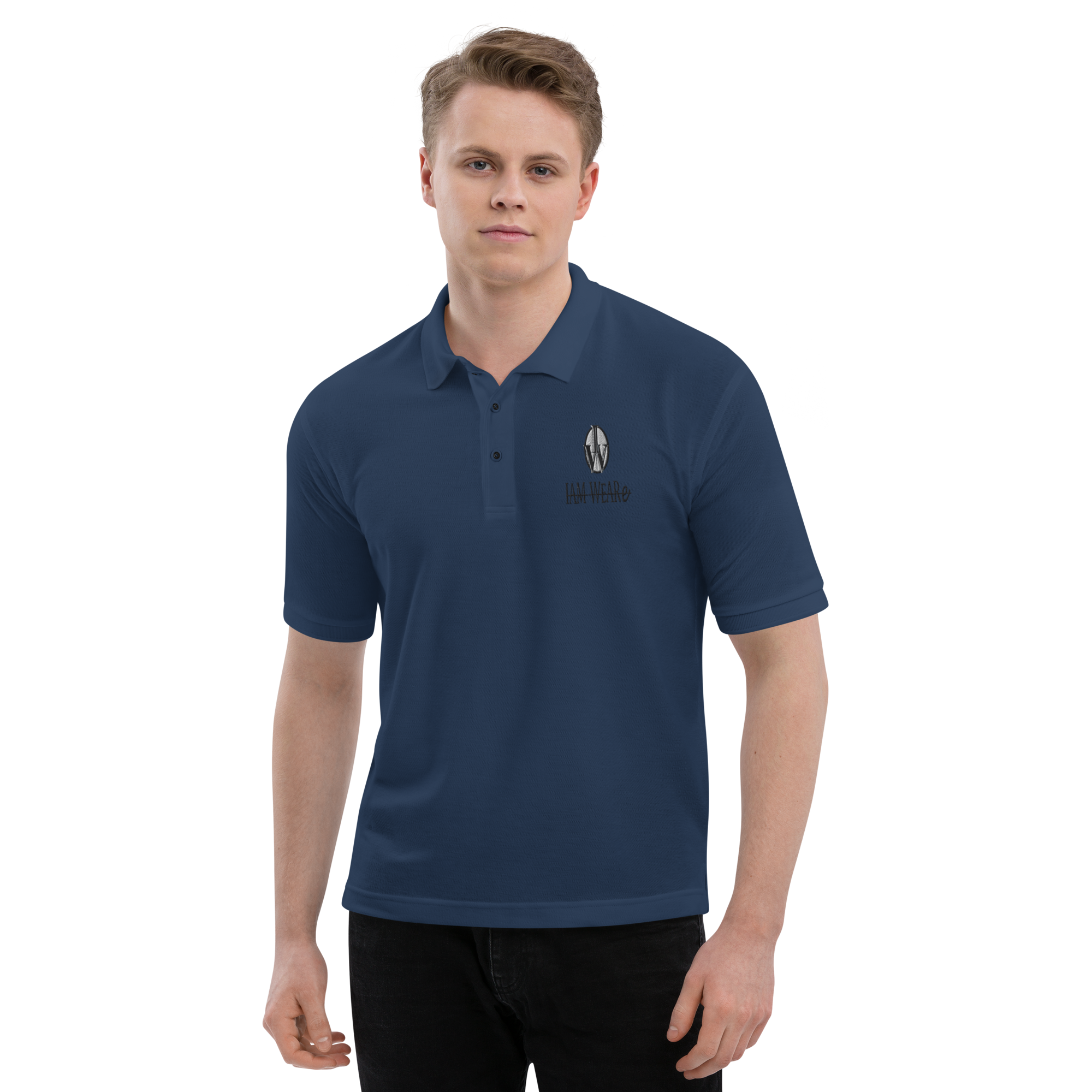 IAM WEARe Designer Black-Letter Men's Premium Polo